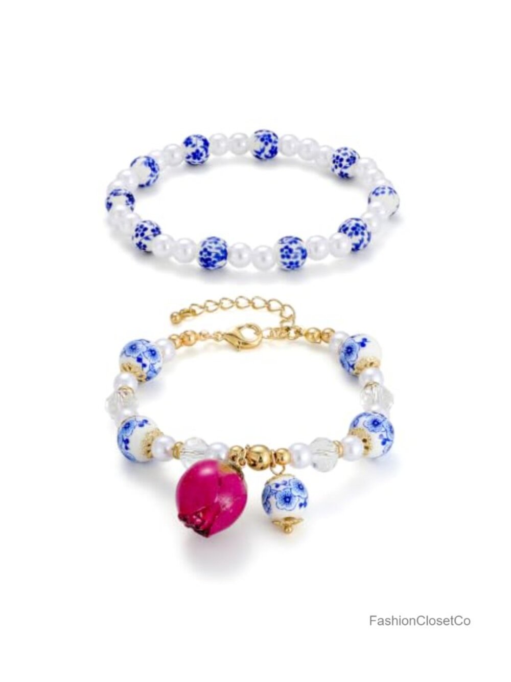 Ceramic Beaded Stretch Bracelet Gold Plated Bangle Women Jewelry
